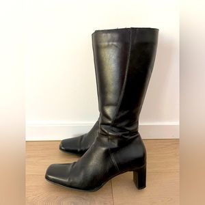 Italian leather mid calf/knee high black boots